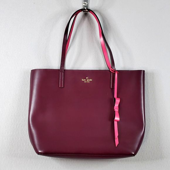 kate spade new york Handbags - Kate Spade Burgundy leather tote shoulder Bag Purse with Bow P436 Zip Close